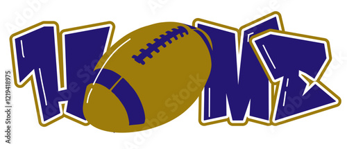 home - Metallic gold and royal purple football ball, sport vector graphics, hockey, for street art - graffiti lettering typography - art illustration - multicolor - writen	