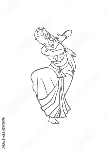 line sketch of a classical indian dancer