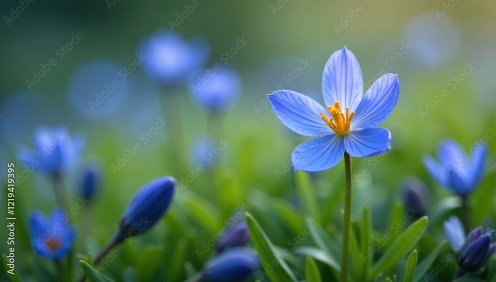 Blue gentian in a sea of other blue alpine flowers, alpine flora, wildflowers Blue gentian in a sea of other blue alpine flowers, alpine flora, wildflowers