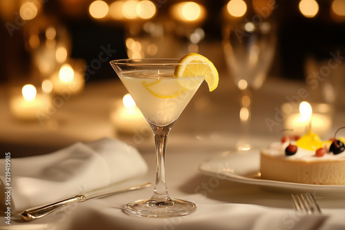 Wallpaper Mural A romantic dinner table featuring a Lemon Drop Martini and a gourmet dessert. Torontodigital.ca