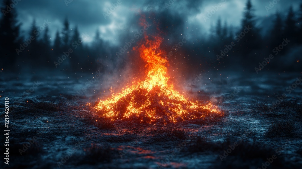 Night Forest Fire Burning Bright Night Forest Fire Burning Bright