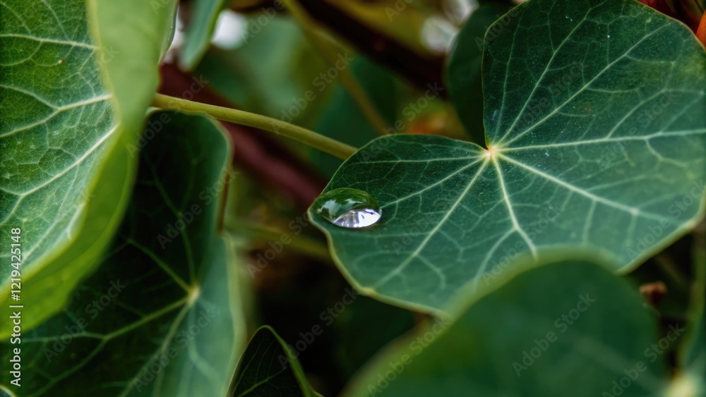 Rain Water Drops Gently Resting on Green Leaves. Generative AI Rain Water Drops Gently Resting on Green Leaves. Generative AI