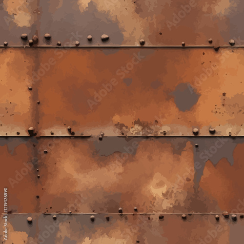 Processed collage of old rusty metal sheet texture in daylight. Background for banner, backdrop or texture for 3D mapping