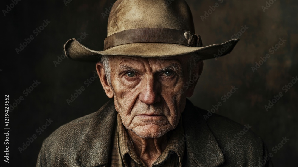 The weathered face of a seasoned rancher, a portrait of resilience and the American West's enduring spirit. The weathered face of a seasoned rancher, a portrait of resilience and the American West's enduring spirit.