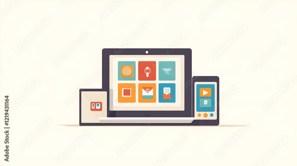 Modern Workspace with Laptop and Tablet in Minimalist Style Modern Workspace with Laptop and Tablet in Minimalist Style
