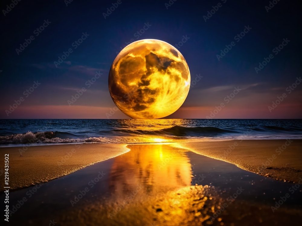 Obraz premium Silhouette of Half Moon on Black Beach Night Sky Stock Photo