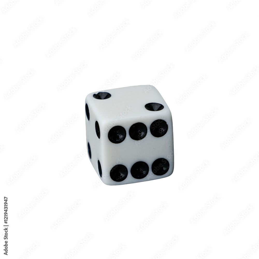 A white gaming die with black dots , symbolizing luck, chance, and strategy in board games, role-playing adventures, and casino excitement. transparent background

