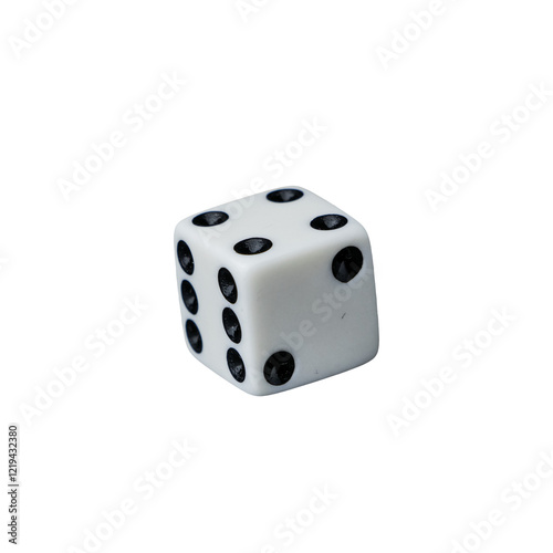 A white gaming die with black dots , symbolizing luck, chance, and strategy in board games, role-playing adventures, and casino excitement. transparent background

 photo