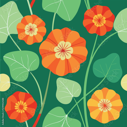 Orange Flower Leaf Green Pattern   Variation of Color vector Design