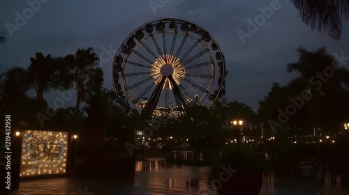 Wallpaper Mural Night Ferris wheel park amusement illuminated rain Torontodigital.ca