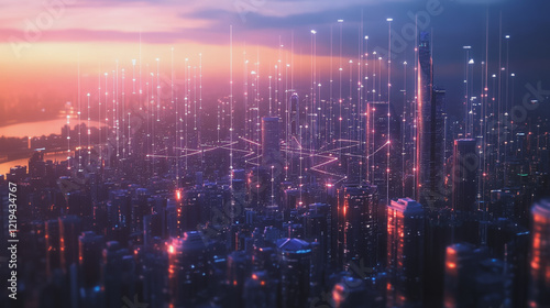 Wallpaper Mural Smart digital Innovation city with connection network reciprocity over the twilight cityscape. of future smart wireless digital city and social media networking systems that connects people with city
 Torontodigital.ca