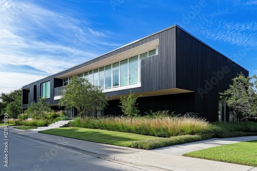 Wallpaper Mural Modern architectural design showcases sleek lines and large windows in a contemporary house surrounded by lush greenery and a clear blue sky Torontodigital.ca