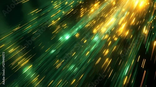 Witness a beautiful cascade of golden and green particles flowing through a cosmic expanse. Each frame pulses with energy and elegance, creating a hypnotic visual experience.