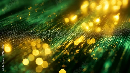 Immerse yourself in a stunning journey through streams of golden light intertwined with rich green hues. This captivating visual experience blends elegance and vibrant digital artistry.