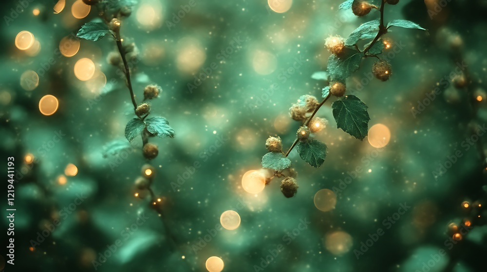 Enchanting Green Branches With Golden Lights Enchanting Green Branches With Golden Lights