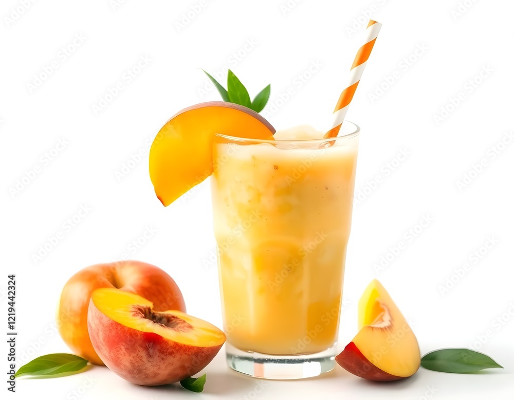 Peach and Mango Smoothie in a Clear Glass with a Colorful Straw Peach and Mango Smoothie in a Clear Glass with a Colorful Straw