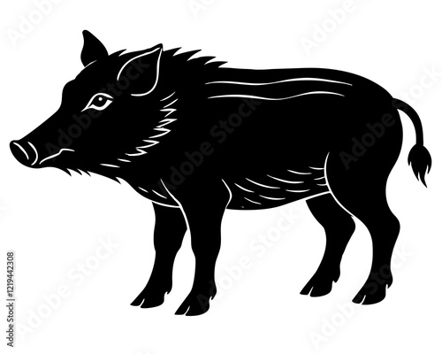 wild boar  black silhouette vector, Simple silhouette Design vector icon with white background. Wild animal silhouette