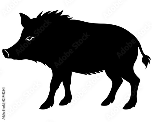 wild boar  black silhouette vector, Simple silhouette Design vector icon with white background. Wild animal silhouette