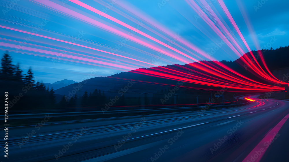 Wave motion speed red and blue lighting on road background, Wave motion speed red and blue lighting on road background,