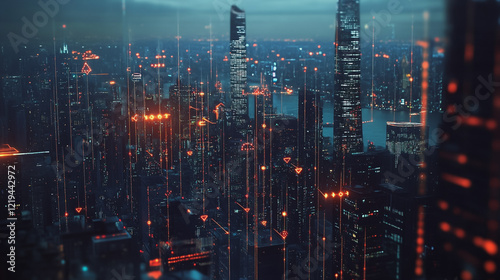 Wallpaper Mural Smart digital Innovation city with connection network reciprocity over the twilight cityscape. of future smart wireless digital city and social media networking systems that connects people with city
 Torontodigital.ca