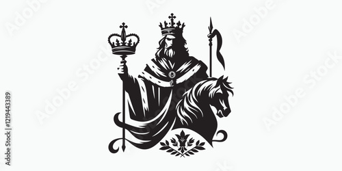 King with Sword and Crown silhouette Cartoon vector icon