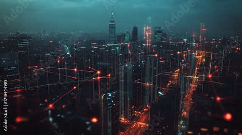 Wallpaper Mural Smart digital Innovation city with connection network reciprocity over the twilight cityscape. of future smart wireless digital city and social media networking systems that connects people with city
 Torontodigital.ca