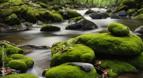 Moss Close-Up Framed by Soft Rippling Water