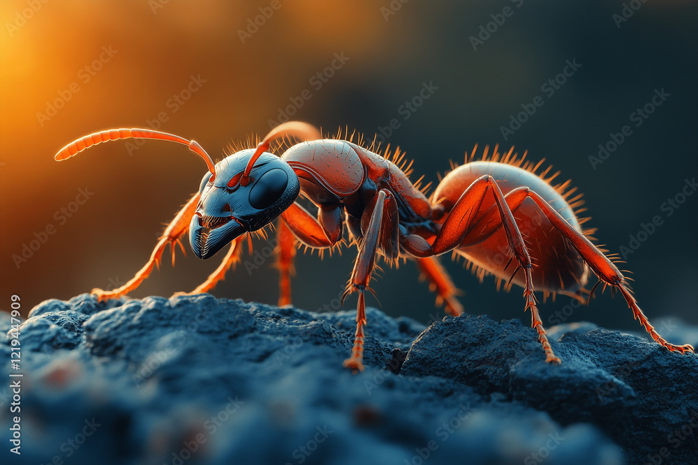 Red Ant on Dark Rocks at Sunset Red Ant on Dark Rocks at Sunset