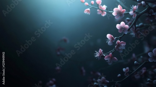 Cherry blossoms blooming in dark night with soft light photo