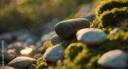 Twilight Serenity on Moss-Covered Stones