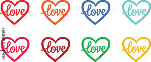 Happy Valentine's Day greeting, romantic sticker. Typography set Vector Design. Valentine's Day sticker, Banner, wallpaper, heart,  elements background—isolated illustration poster 14 February. 