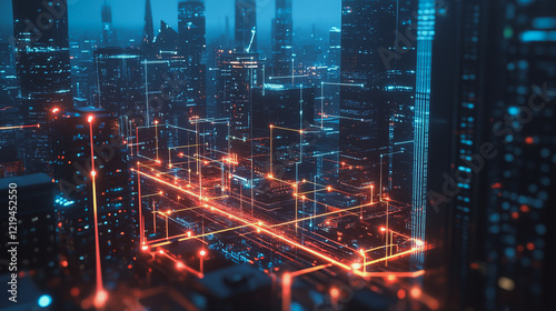 Wallpaper Mural Smart digital Innovation city with connection network reciprocity over the twilight cityscape. of future smart wireless digital city and social media networking systems that connects people with city
 Torontodigital.ca