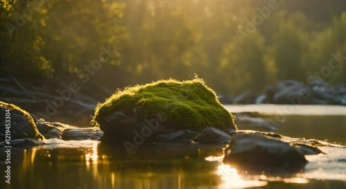 Golden Morning Rays on Mossy Textures
