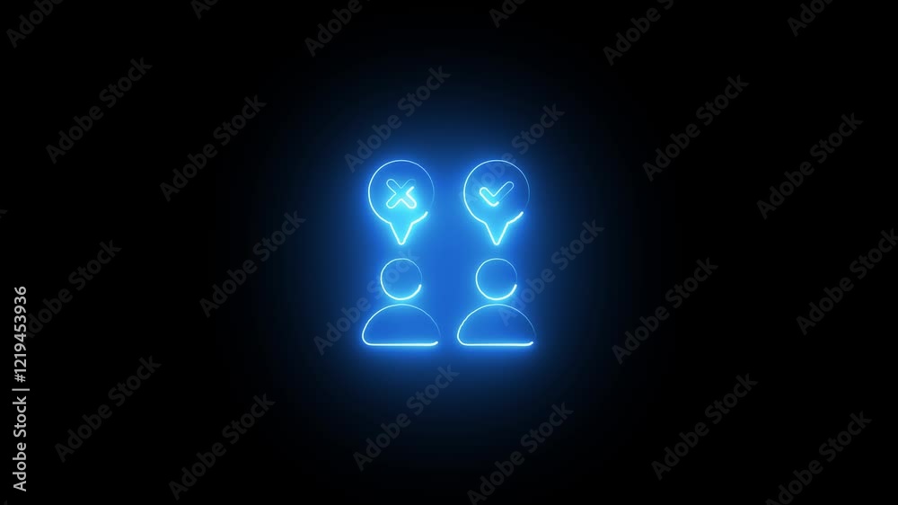 Glowing neon person right and wrong icon people animation icon. Glowing neon person sign on a black background. Glowing neon person right and wrong icon people animation icon. Glowing neon person sign on a black background.
