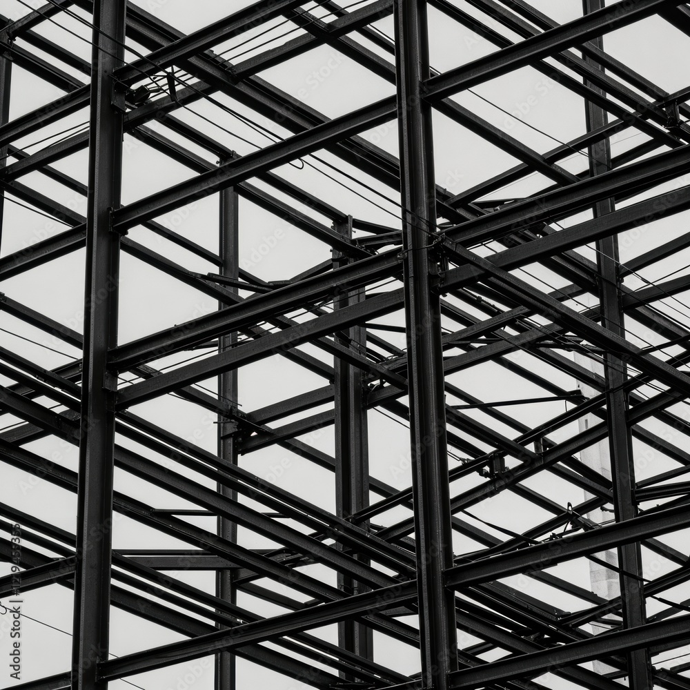 Intricate steel framework against overcast sky Intricate steel framework against overcast sky