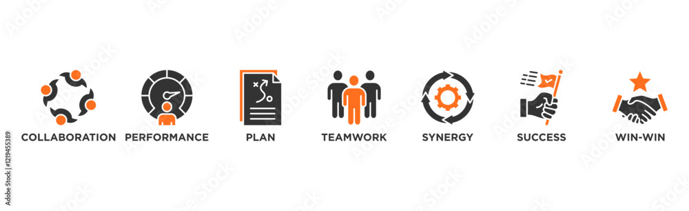 Partnership banner web icon vector illustration concept with icon of collaboration, performance, plan, teamwork, synergy, success and win-win solution Partnership banner web icon vector illustration concept with icon of collaboration, performance, plan, teamwork, synergy, success and win-win solution