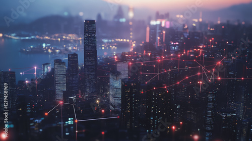 Wallpaper Mural Smart digital Innovation city with connection network reciprocity over the twilight cityscape. of future smart wireless digital city and social media networking systems that connects people with city
 Torontodigital.ca