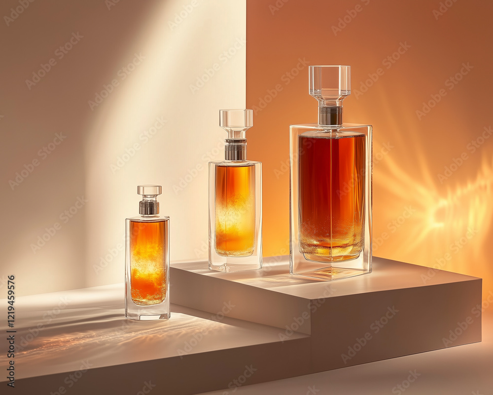 Stylish product setup featuring premium tequila and deconstructed Tequila Sunrise against a gradient backdrop.