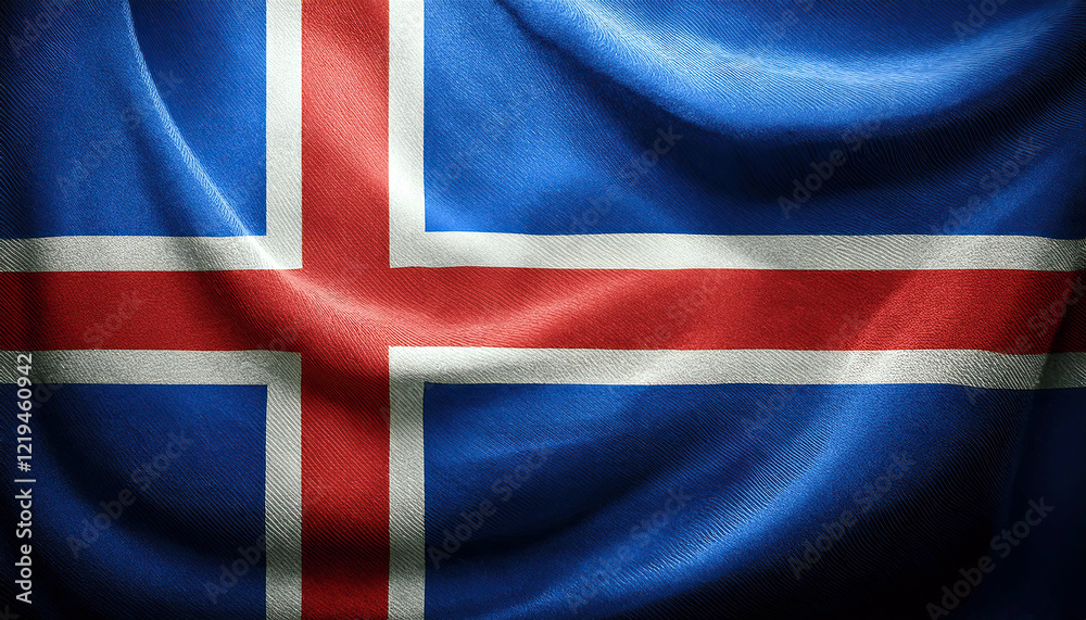 Fototapeta premium Icelandic Flag Fluttering Gracefully in the Wind Under a Clear Blue Sky During a Sunny Day