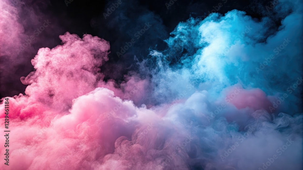 Fototapeta premium clouds of pink and blue neon colorful smoke background, radiant mist, shimmering veil, pastel hue, atmospheric phenomenon