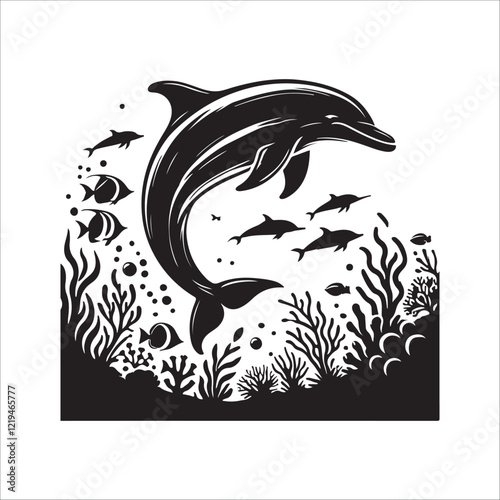 dolphin fish silhouette icon on white background