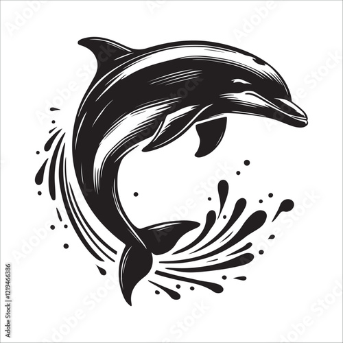 dolphin fish silhouette icon on white background