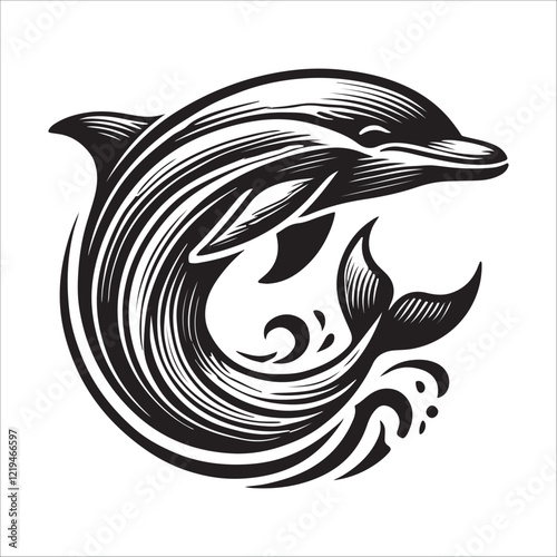 dolphin fish silhouette icon on white background