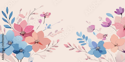 Abstract vector art floral background vector, wallpaper with watercolor, leaf framed, flower, vivid foliage, aquarelle frame, in green and blue, summer colors.
