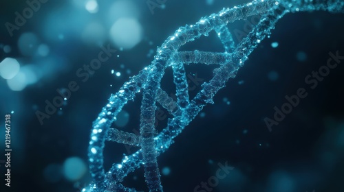 A close-up view of a DNA double helix structure in a digital, abstract environment.