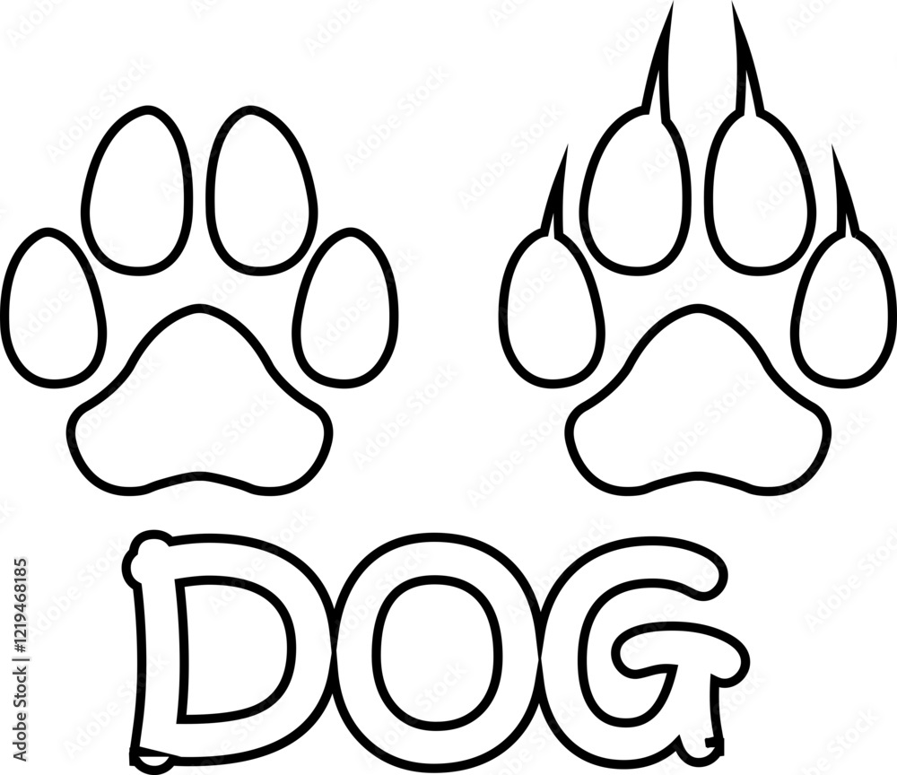 Dog paw print design flat and line icon. Black vector isolated on transparent background. Footprint pet step symbol for animal zoo, vet logo element apps and websites. Dog paw print design flat and line icon. Black vector isolated on transparent background. Footprint pet step symbol for animal zoo, vet logo element apps and websites.