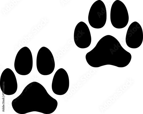 Dog paw print design flat and line icon. Black vector  isolated on transparent background. Footprint pet step symbol for animal zoo, vet logo element apps and websites.