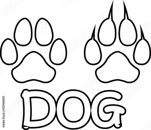 Dog paw print design flat and line icon. Black vector  isolated on transparent background. Footprint pet step symbol for animal zoo, vet logo element apps and websites.