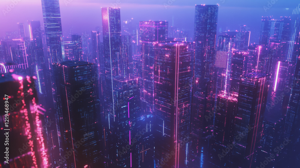 Fototapeta premium Smart digital Innovation city with connection network reciprocity over the twilight cityscape. of future smart wireless digital city and social media networking systems that connects people with city