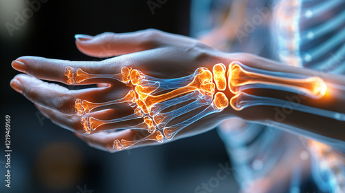 Detailed image of a hand with Carpal Tunnel Syndrome, emphasizing wrist inflammation and tingling sensations in the fingers.